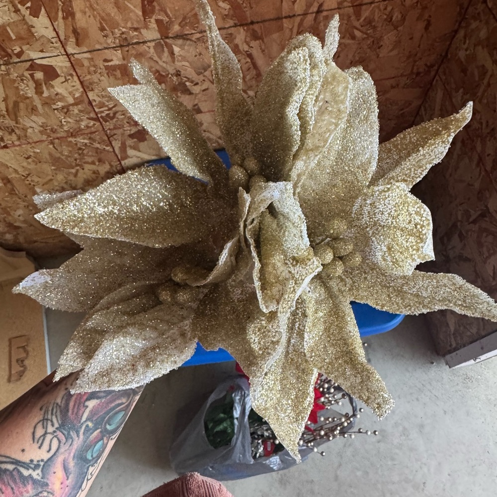 Gold Glitter Poinsettia Decoration